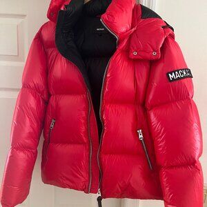Mackage Men's Red High-Gloss Hooded Down Jacket